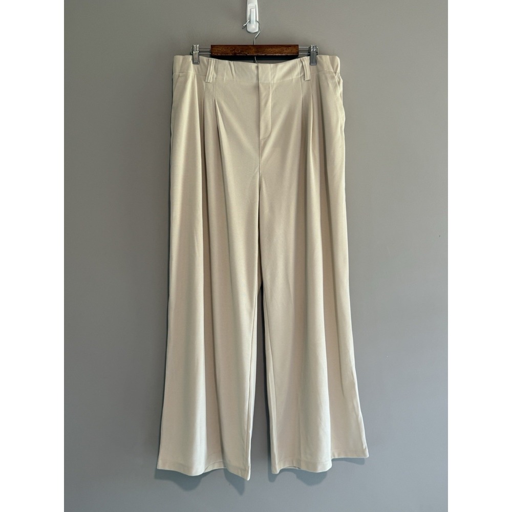 Halara Wide Leg Waffle Work Trousers High Waist Dress Work Pants XXL Cream 1X - Picture 2 of 16